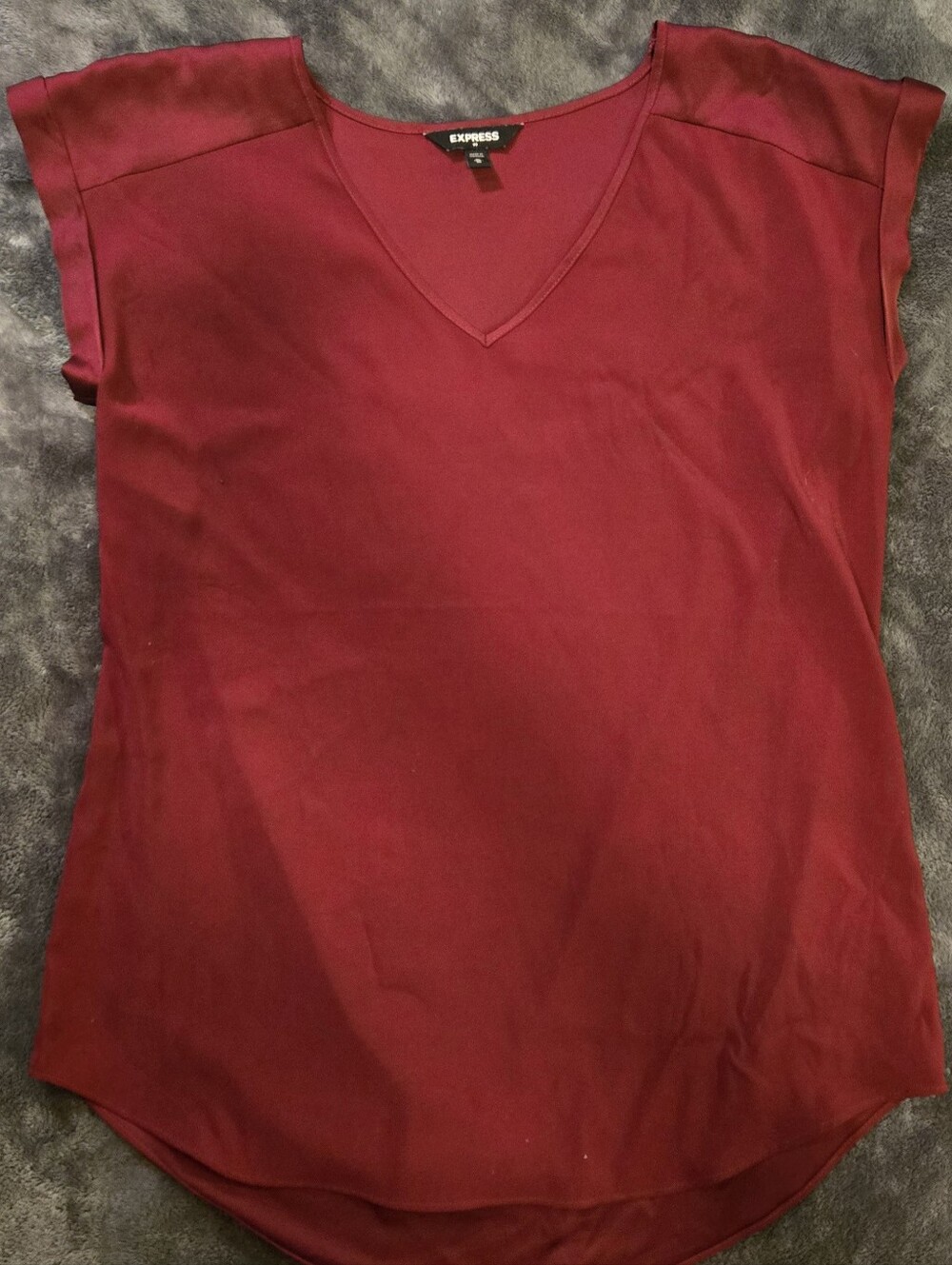 Express Women's Burgundy V-Neck Cap Sleeve Blouse